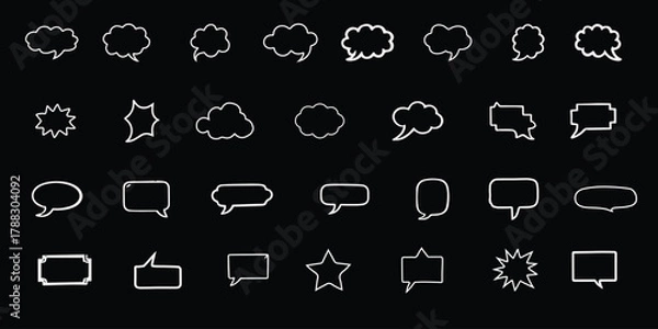 Obraz Collection of hand-drawn speech bubbles and icons on a black background