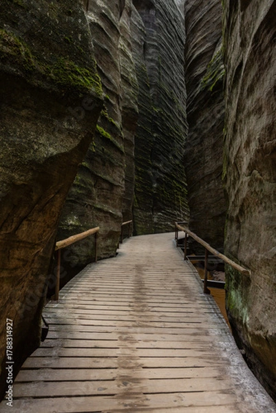 Obraz Unusual rock formations. A narrow passageway between rocks. Slot canyon. National Nature Reserve Adrspach-Teplice Rocks.Bohemia region, Czech Republic