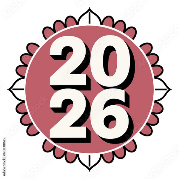 Fototapeta Elegant 2026 Year Design with Floral Accents and Bold Numerals.