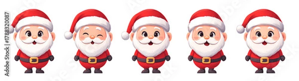 Obraz Collection of Cute Santa Claus Cartoon Characters Wearing Red Suits and Hats With Happy Facial Expressions