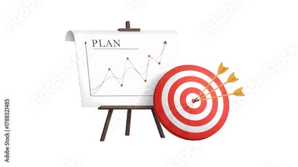 Fototapeta Vector illustration of business plan presentation with target and arrows
