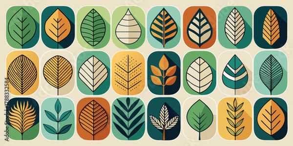 Fototapeta Colorful floral vector set featuring seamless autumn leaf patterns and spring egg illustrations