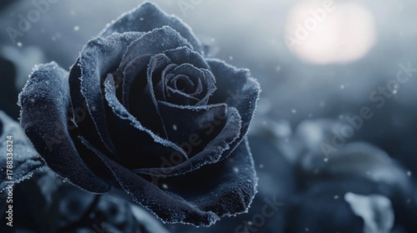 Obraz Frozen rose glistening in the moonlight, perfect for winter romance, elegant greetings, or adding a touch of frosty beauty to your project today