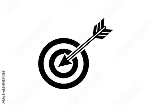 Obraz Black target with arrow isolated PNG on transparent background, archery bullseye for business goal and marketing strategy