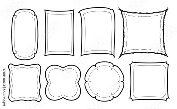 Fototapeta Hand Drawn Doodle Frames and Borders Outline Set