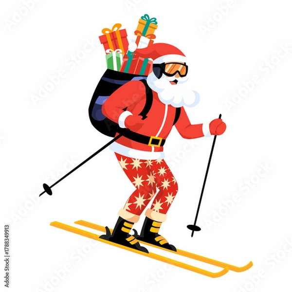 Fototapeta Santa Claus skiing and delivering presents,transparent png.