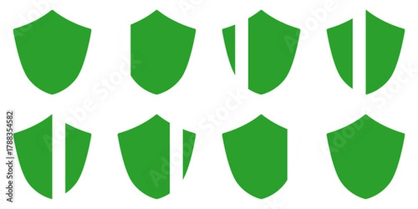 Fototapeta 8-Frame Sprite Sheet of Glowing Shiny Green Shield Defence Icon Set for Game or App Animation. Vector Image.