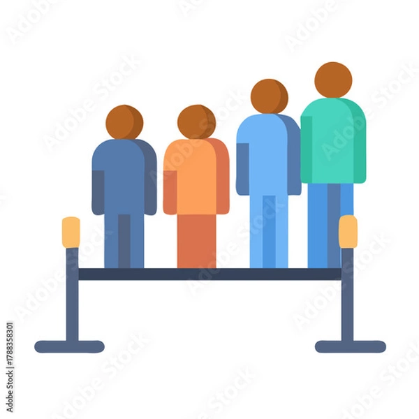 Fototapeta Abstract People Waiting Behind Rope Line in Flat Design