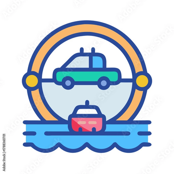 Obraz Transportation through land and water in abstract flat style