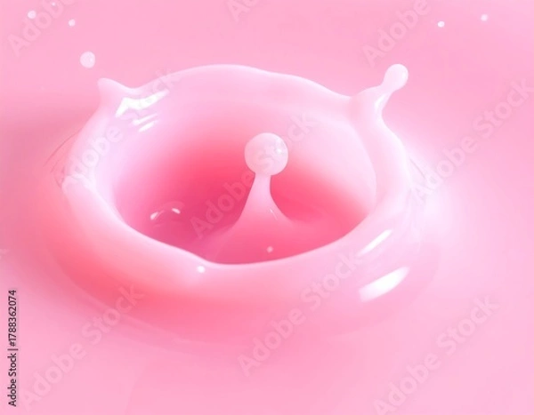 Obraz A captivating, high-speed shot captures a droplet of pink liquid creating a crown upon impact with a pink surface