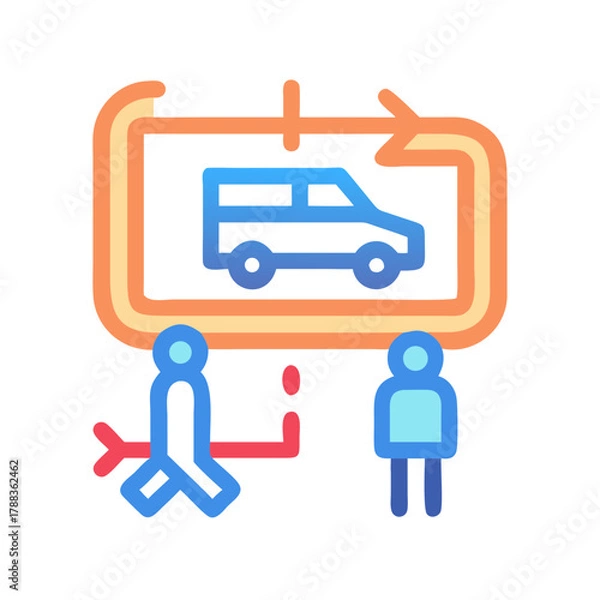 Fototapeta Simplified car rental process with visual communication elements