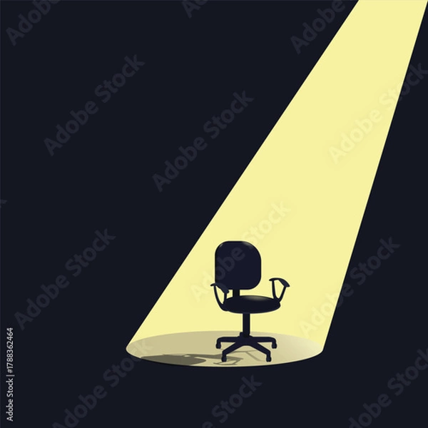 Fototapeta Vector illustration of an empty office chair placed under a dramatic spotlight on a dark background