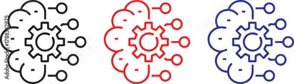 Fototapeta Brain, circuit board, artificial intelligence, half organic half digital, binary mind, technological neural network, black and white illustration, minimalist design