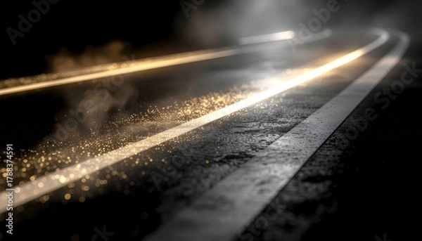 Obraz Ethereal Glow on Asphalt: An Abstract Exploration of Light and Texture in Darkness