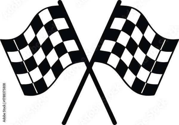 Fototapeta Stylized Black and White Racing Flags Vector Minimalist Crossed Flag Illustration