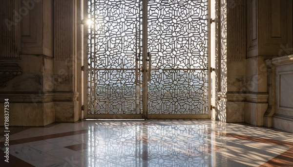 Fototapeta Volumetric Light Streaming Through Geometric Jali Gate