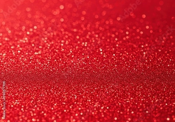 Fototapeta Luxurious vibrant red paper background covered in shiny sparkling glitter particles creating a dazzling holiday texture, festive, vibrant, backdrop