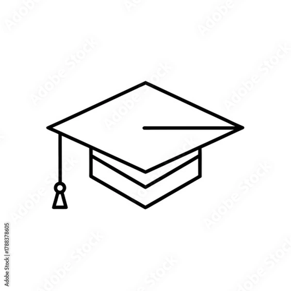 Fototapeta Outline drawing of a graduation cap with a tassel on transparent background silhouette