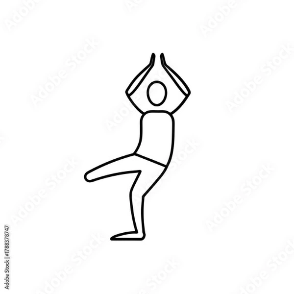 Fototapeta Person standing on one leg with hands raised outline on transparent background silhouette