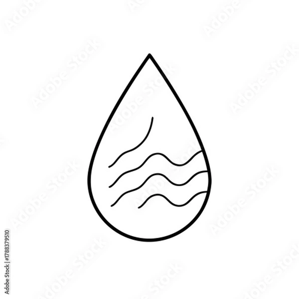 Obraz Minimalist water drop with wavy lines inside shape art on transparent background silhouette