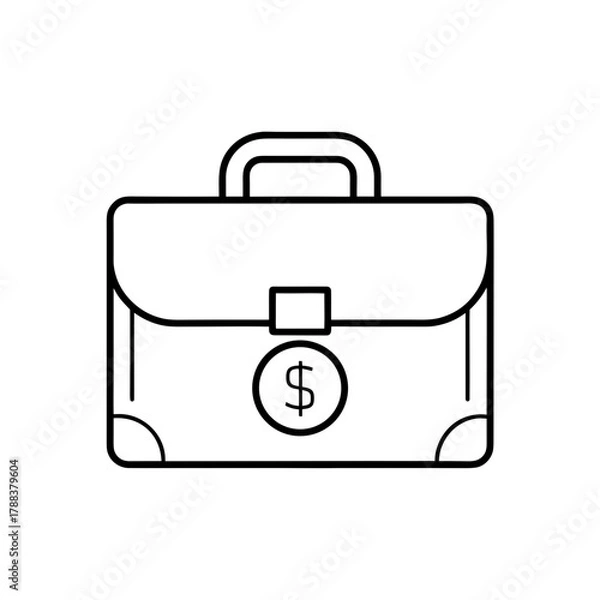 Obraz Outline drawing of a briefcase with dollar symbol on transparent background silhouette