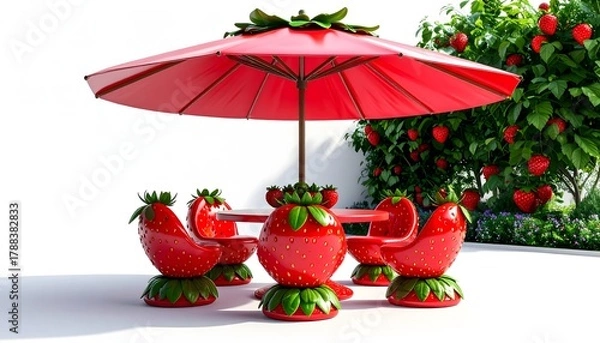 Fototapeta Modern fruit theme furniture strawberry table and seating design high resolution photo
