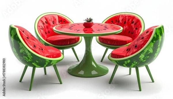Fototapeta Modern fruit theme furniture watermelon table and chairs style high resolution photo