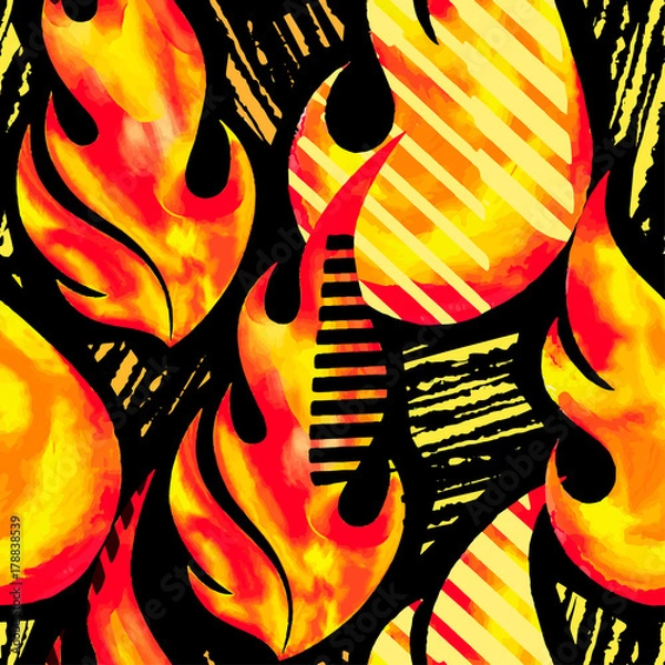Obraz Fire flame seamless pattern.Textile ink brush strokes