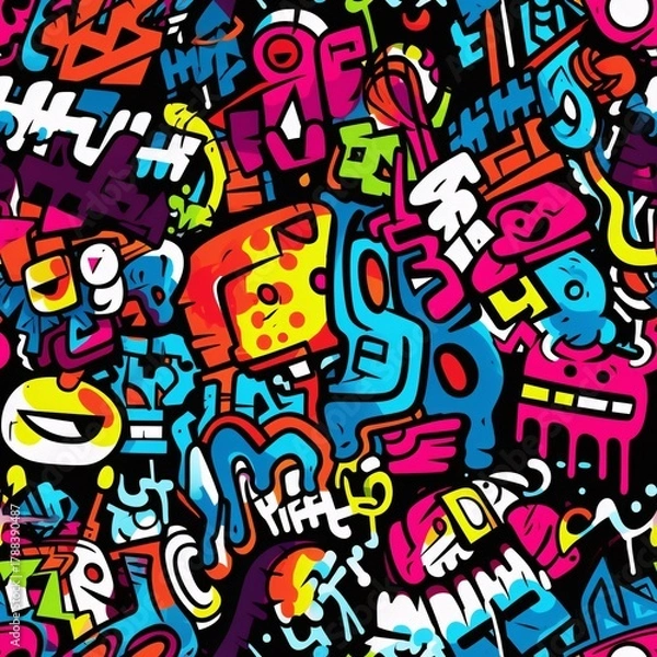 Fototapeta Abstract Graffiti Seamless Pattern, Urban Street Art Pattern, Graffiti Pattern, Graffiti Digital Paper, Modern Spray Paint, Street Style Graffiti, Graffiti Background