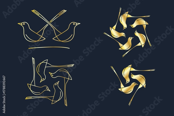 Obraz Gold Magpies or Birds Logo Template Bundle