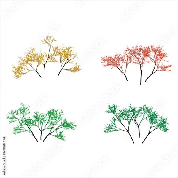 Obraz Stylized Trees in Various Colors on White Background Design Element
