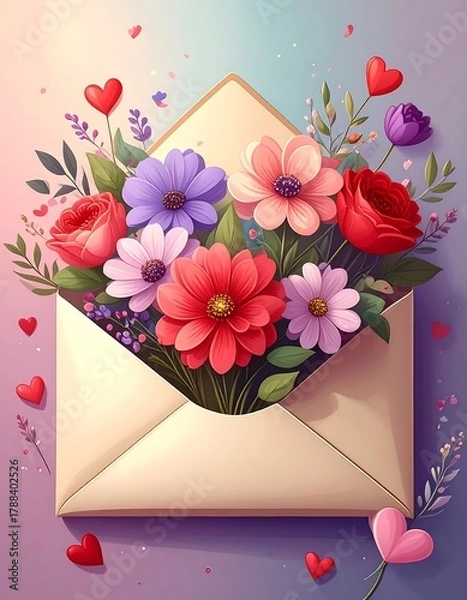 Obraz Romantic flowers in an envelope