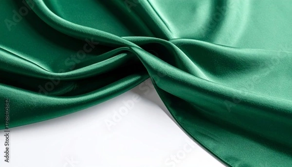 Obraz Elegant emerald green silk fabric with smooth folds and luxurious texture on a white backdrop