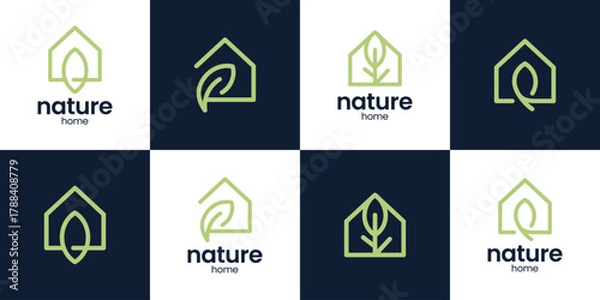 Fototapeta Set of a nature home logo design vector illustration. House design with leaf graphic Icon, symbols, creative