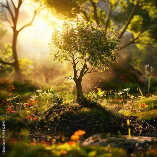 Fototapeta realistic landscape showing the creation of plants and trees