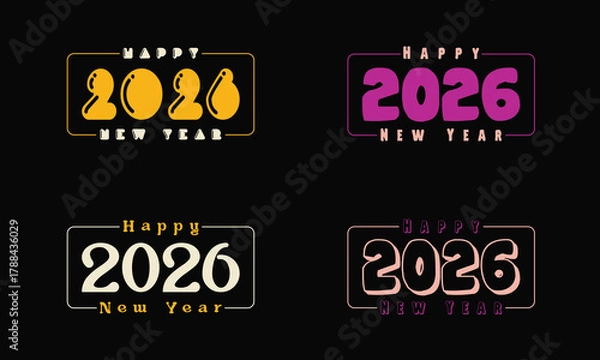 Fototapeta 2026 Happy New Year Vector Pack: Diverse, colorful, modern typography bundle.