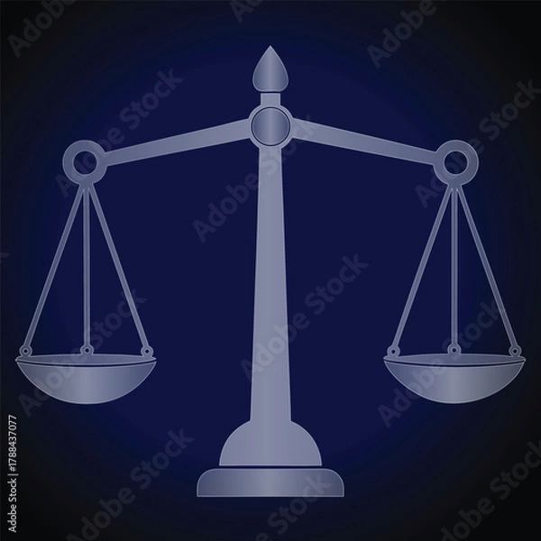 Fototapeta Metallic balance scales with dark blue gradient background