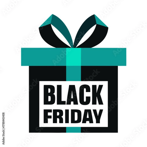 Fototapeta Black friday gift box with teal ribbon and bow