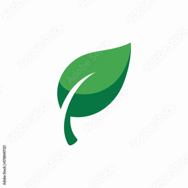 Obraz Single Green Leaf Icon Symbolizing Nature Freshness and Environmental Awareness on Clean White Background for Eco Friendly Products and Services