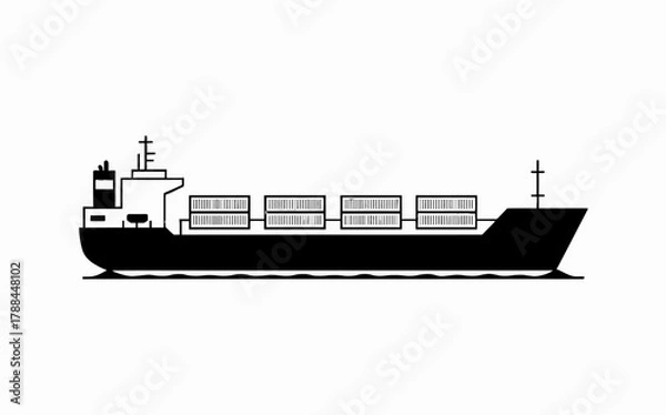 Obraz Stylized Container Ship Illustration Carrying Cargo Across Water in Silhouette Maritime Transport Graphic