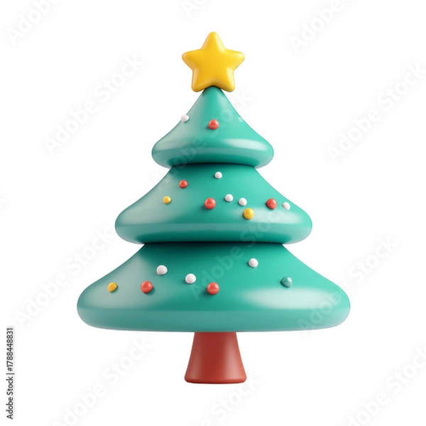 Obraz Christmas Tree with Star Topper and Colorful Ornaments Render