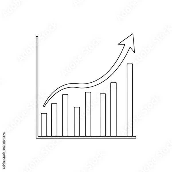 Fototapeta A simple line graph with an upward trending arrow indicating growth and success