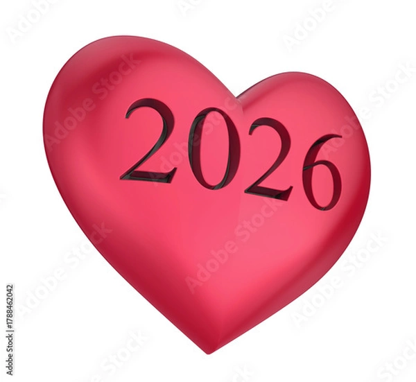 Obraz Red heart engraved with 2026, Happy New Year concept