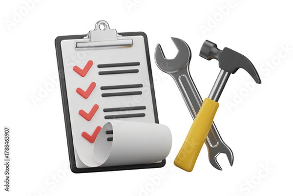 Fototapeta Professional checklist with tools signifies task completion, project management, and successful execution for business success and planning.