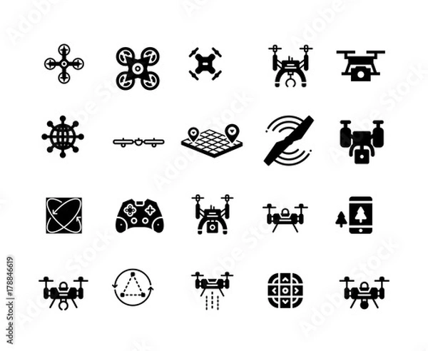 Fototapeta Drone isolated flat vector icons set