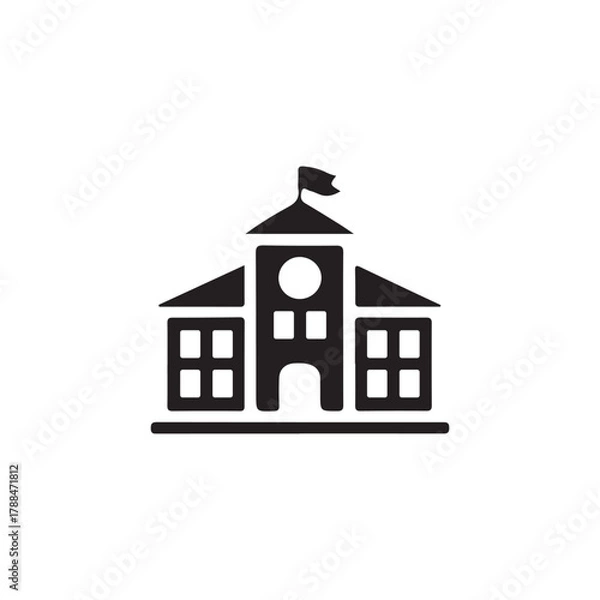 Fototapeta a simple black graphic of a building with a flag on top a classic architectural silhouette