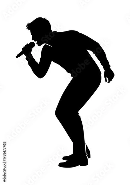 Obraz Silhouette Detailed Singer Performing with Microphone on Stage Illustration