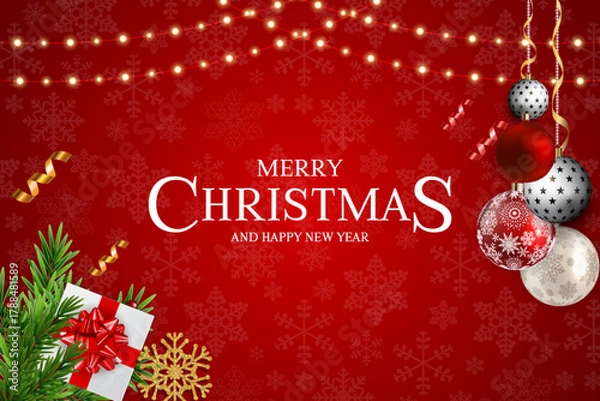 Fototapeta Festive Merry Christmas and Happy New Year Greeting Card