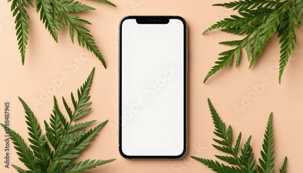 Obraz Mobile phone mockup blank display beige