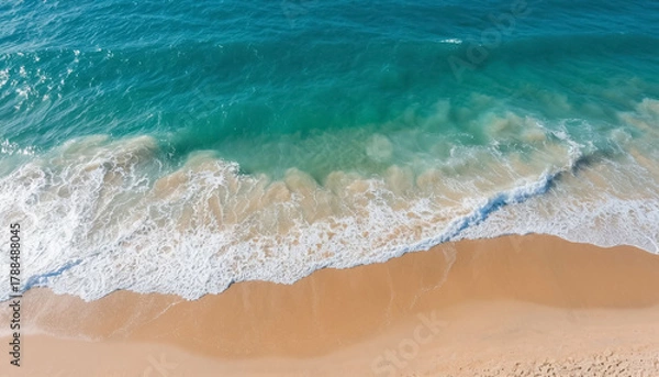 Obraz Aerial view of sea wave foam shore